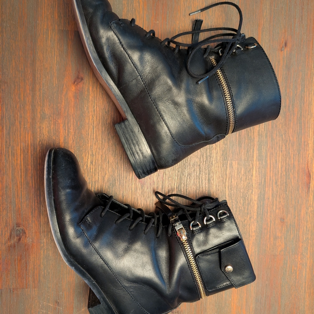 Michael Kors Black Leather Combat Boots